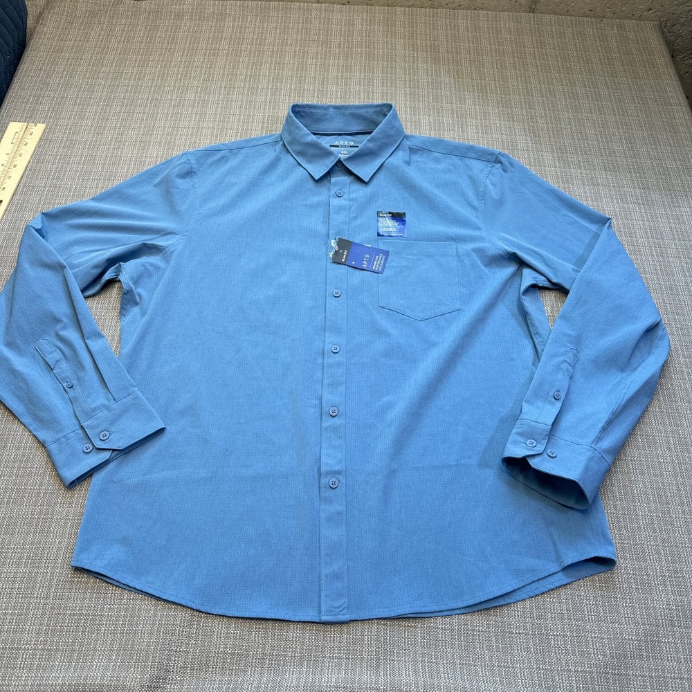 Premier Flex Performance Shirt Mens XXL Slim Fit Untucked Blue Stretch Apt 9